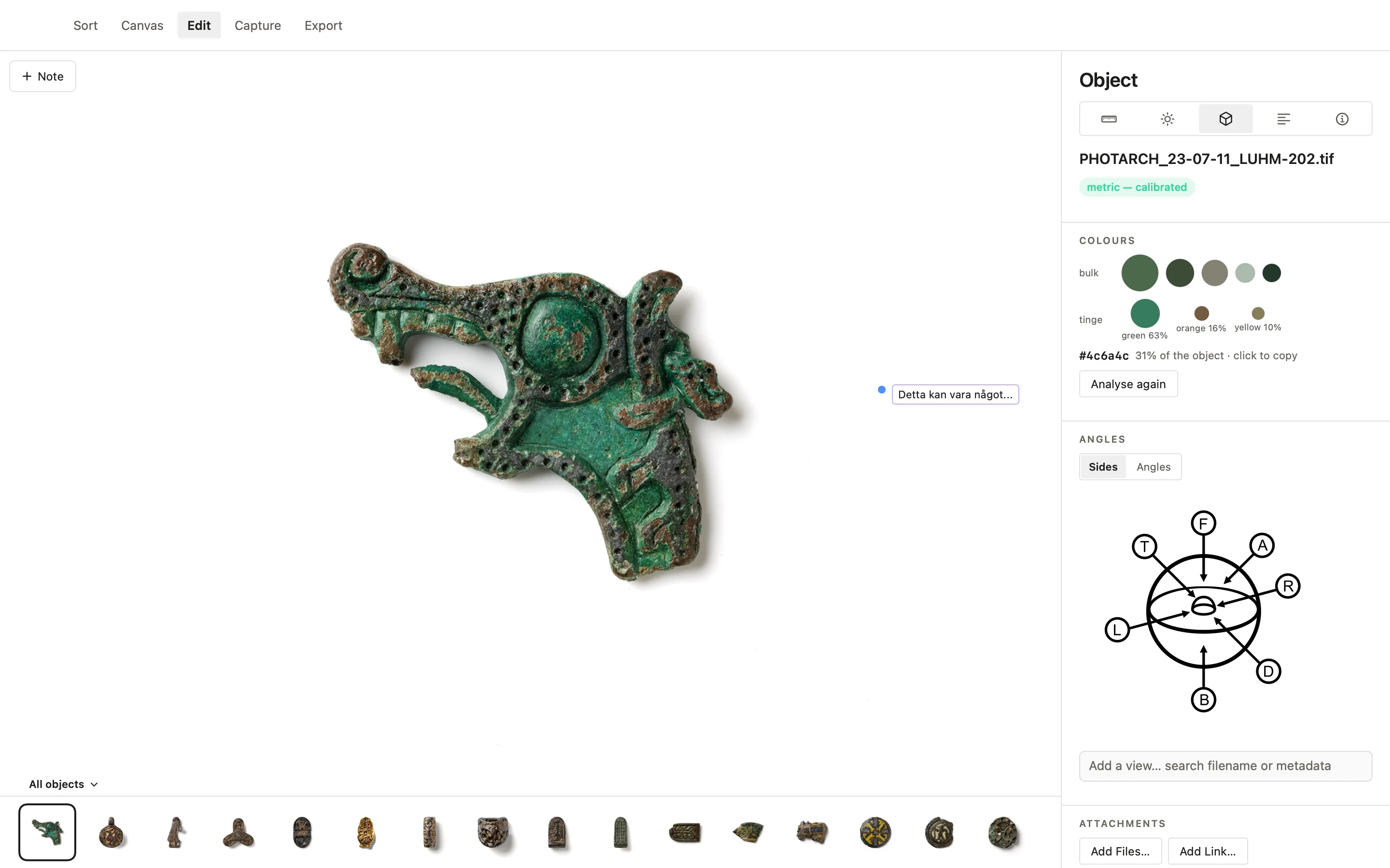 Notes and attachments in the PHOTARCH app